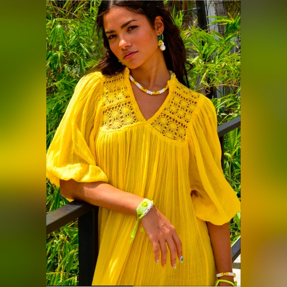 70s Yellow Gauze Dress
